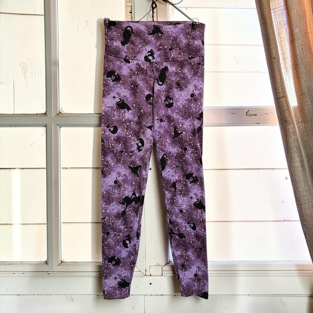 Halloween Cat Leggings No Boundaries XS Purple Black Cotton Spandex Skull Spider